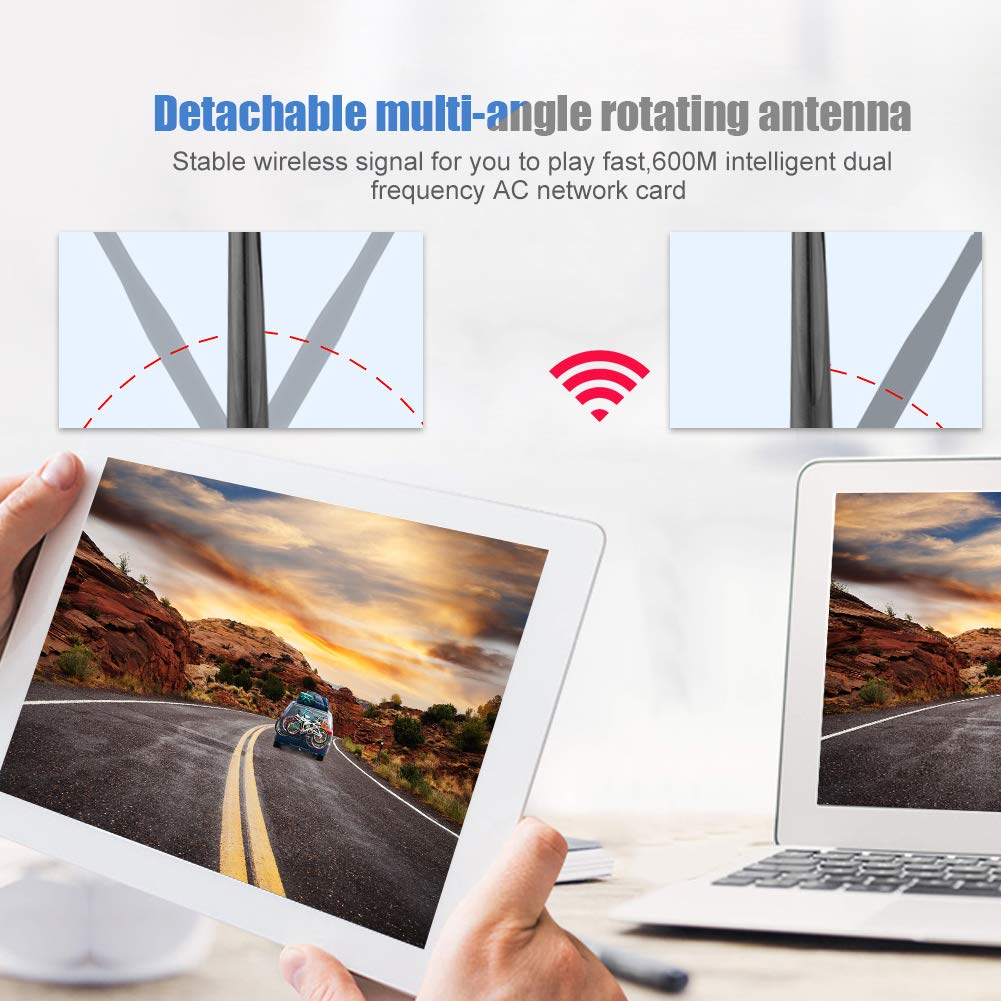 ASHATA USB Network Card,RTL8821AU Network Adapter Band 600Mbps USB Adapter Compatible with Bluetooth, High-Speed 2.4GGHZ and 5.8GHZ Network Card