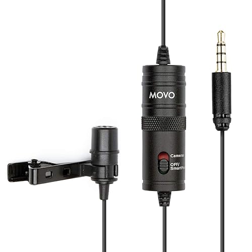 Movo LV1 Lavalier Lapel Clip on Microphone for Cameras, Camcorders and Smartphones Compatible with iPhone and Android Perfect Lav Mic for Filming