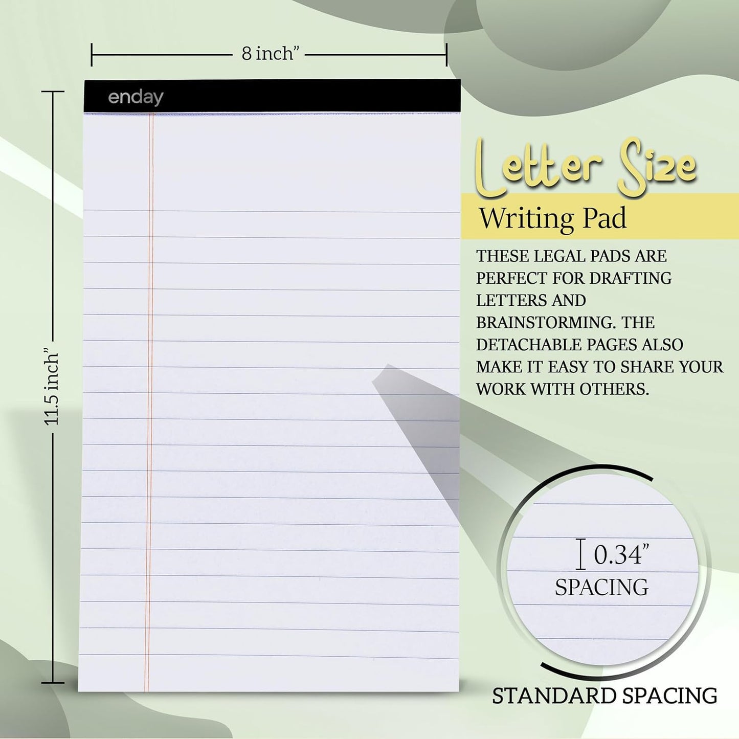 Enday Legal Pads 8.5 x 11 Inch, (12 Pack) 50 Sheets per Notepad, White Note Pads, Legal Ruled Writing Pad with Perforated Pages, White Paper Legal Pad