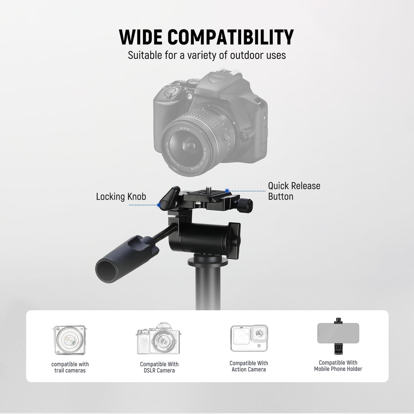 NEEWER 24" Outdoor Camera Magic Arm for Hunting, Over 5 Quiet Joints Lightweight Aluminum Tree Stand Trail Camera Mount with Bubble Level/Ergonomic