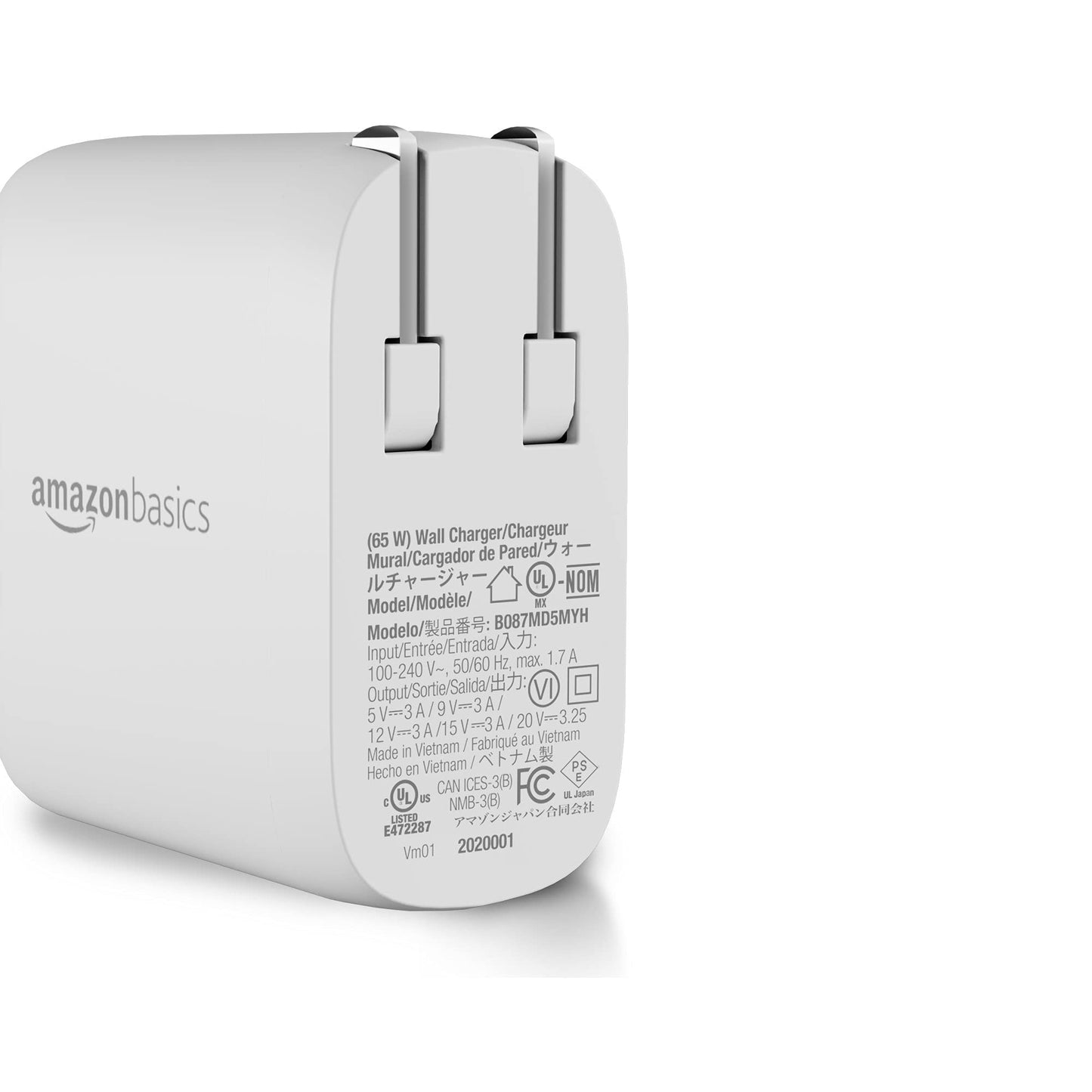Amazon Basics 65W One-Port GaN USB-C Wall Charger with Power Delivery PD, Foldable Plug, Portable, Fast Charging for Laptops, Tablets & Phones