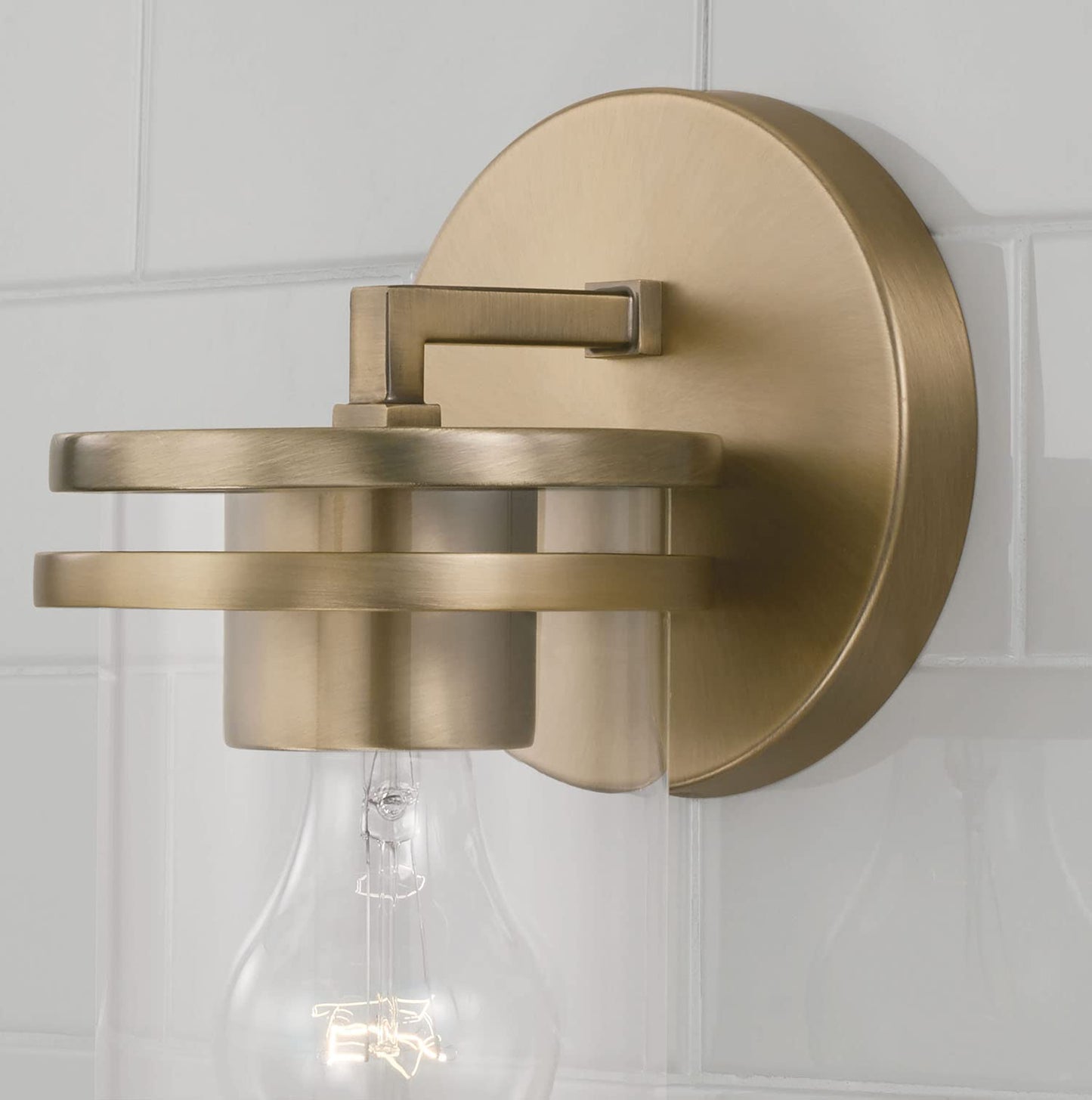 HomePlace by Capital Lighting 648711AD-539 Fuller Transitional Clear Glass Cylinder Wall Sconce, 1-Light 100 Watt, 10" H x 5" W, Brass
