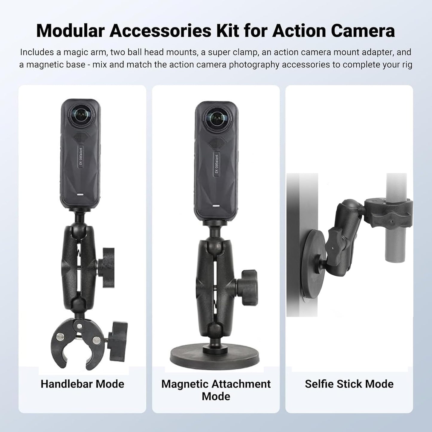 PellKing Motorcycle Handlebar Mount Car Mangetic Accessories Kit for Insta360 X5/X4/X3,88mm Magnetic Mount with 360 Degree Rotation,Ball Head Clamp