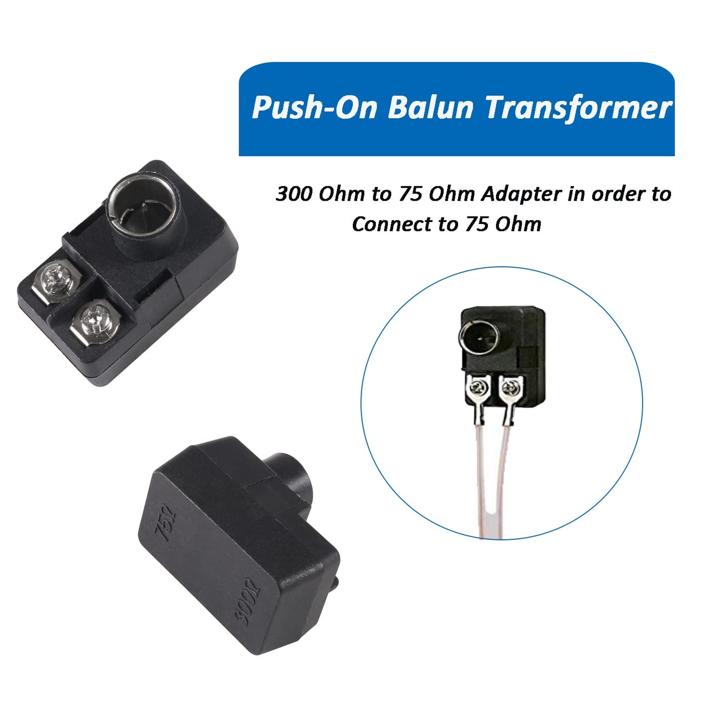 AEDIKO FM Dipole Antenna 300 Ohm T Shape FM Antenna+300-ohm to 75-ohm Transformer(Push-On F Type Balun) for Radio Stereo Tuner Receiver