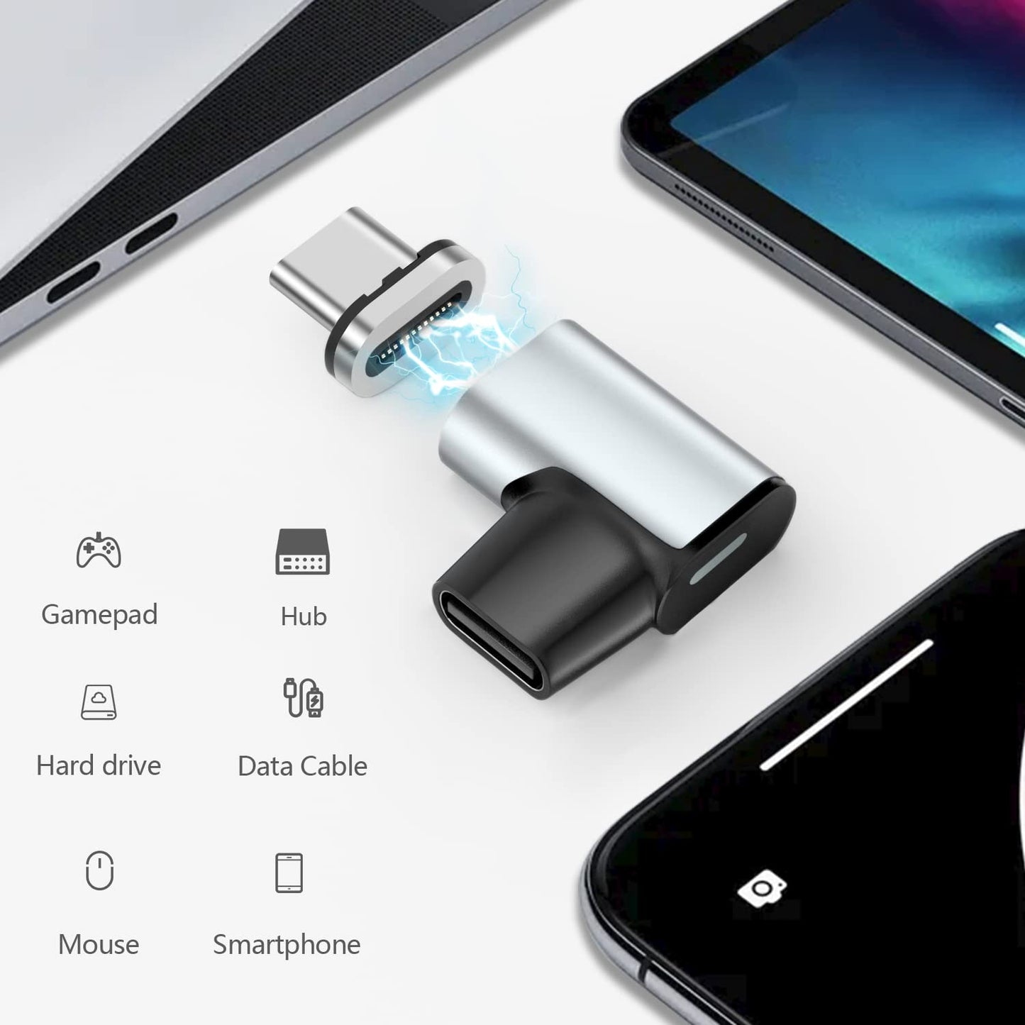 AUCON USB C to USB Adapter Magnetic Connector + USB C Magnetic Adapter Right Angle PD 100W Data Transfer Compatible with MacBook Pro/Air/ Type C…