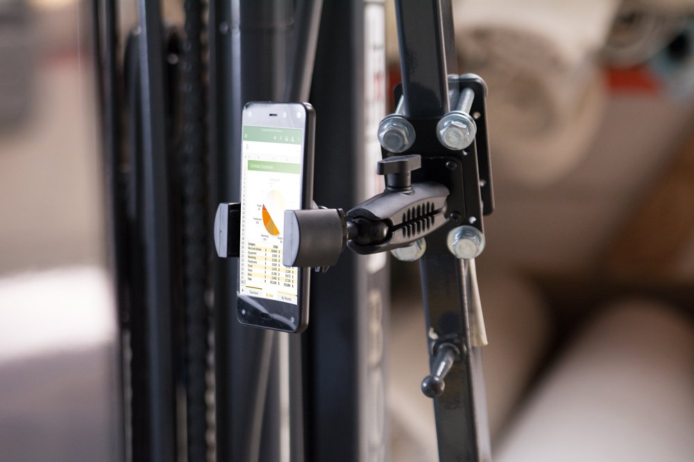 ARKON Mounts RoadVise Forklift Front Guard Phone Mount | Holds Phones 4" Wide | Fits Forklift Pillars and Front Guards | Adjustable 3.75" Shaft |