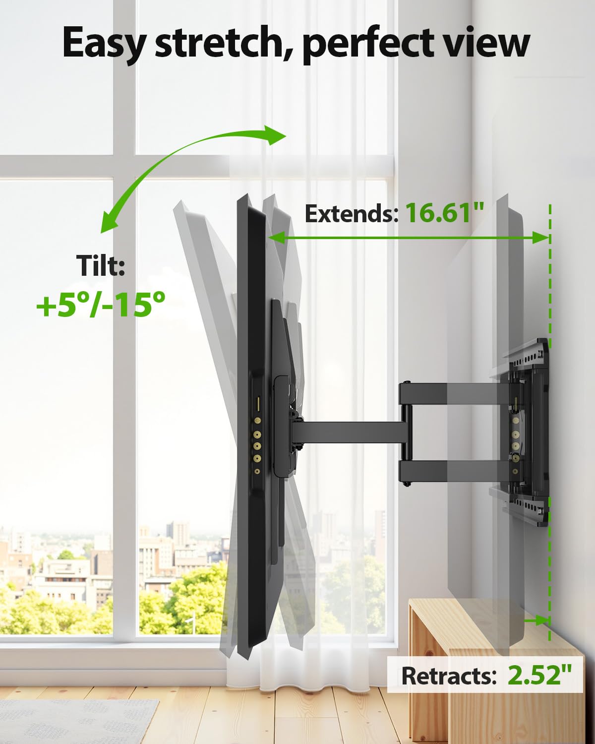 USX MOUNT Full Motion TV Wall Mount for Large TVs 42-97 Inch up to 150 lbs, Wall Mount TV Bracket with Swivel and Tilt, Fits 16",18", 24" Wood Studs