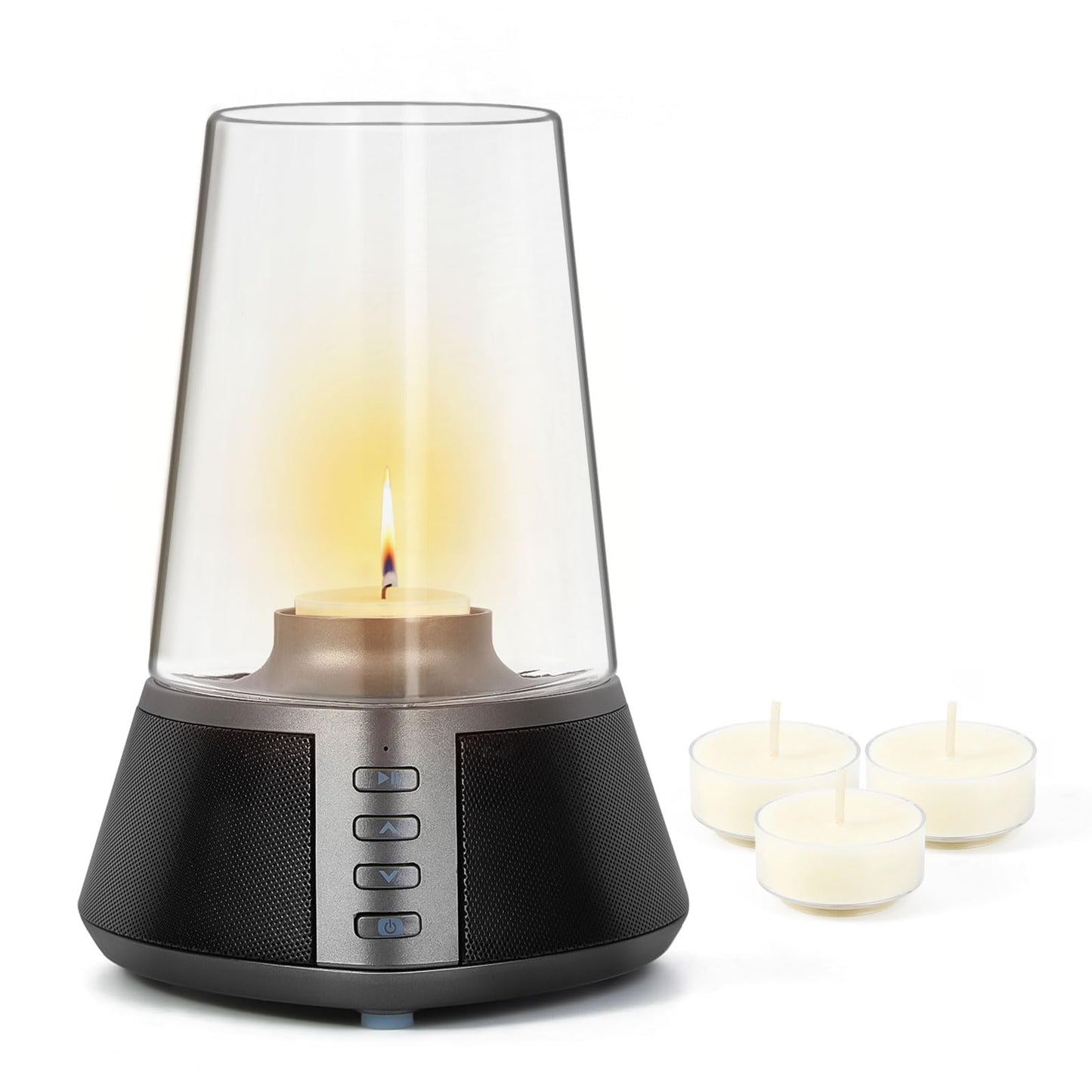 Mufoli Portable Bluetooth Speaker, Wireless Speaker with Candle Holders,10W Powerful 360° Sound Speaker, TWS Pairing, SD Playback,Real Clear Glass