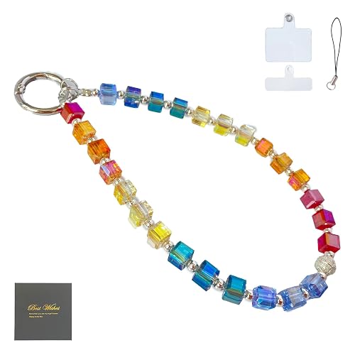 QATYYY Crystal Beaded Phone Wrist Strap, Cute Sparkling Wristlet Key Chain, Bracelet Strap with Tether Tab, Colorful Red