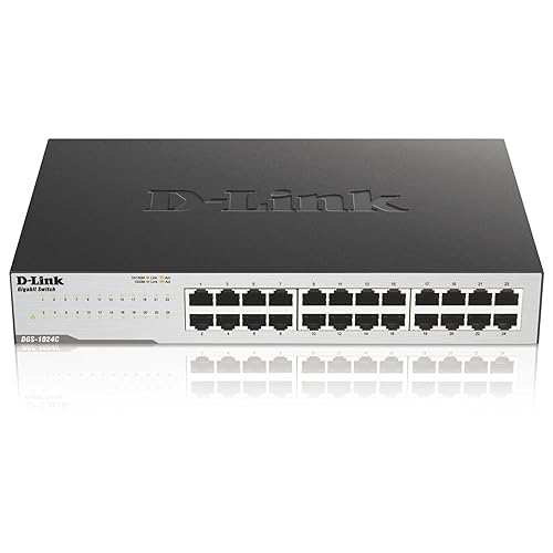 D-Link Ethernet Switch, 24 Port Gigabit Unmanaged Network Internet Hub Desktop Rackmount, Plug N Play (DGS-1024C),Black