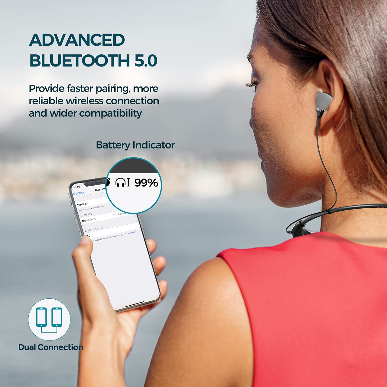 Neckband Headphones, Around The Neck Bluetooth Headphones w/Noise Cancelling Microphone, Bluetooth Headset w/ 22hrs Playtime, Neck Earphones Stereo