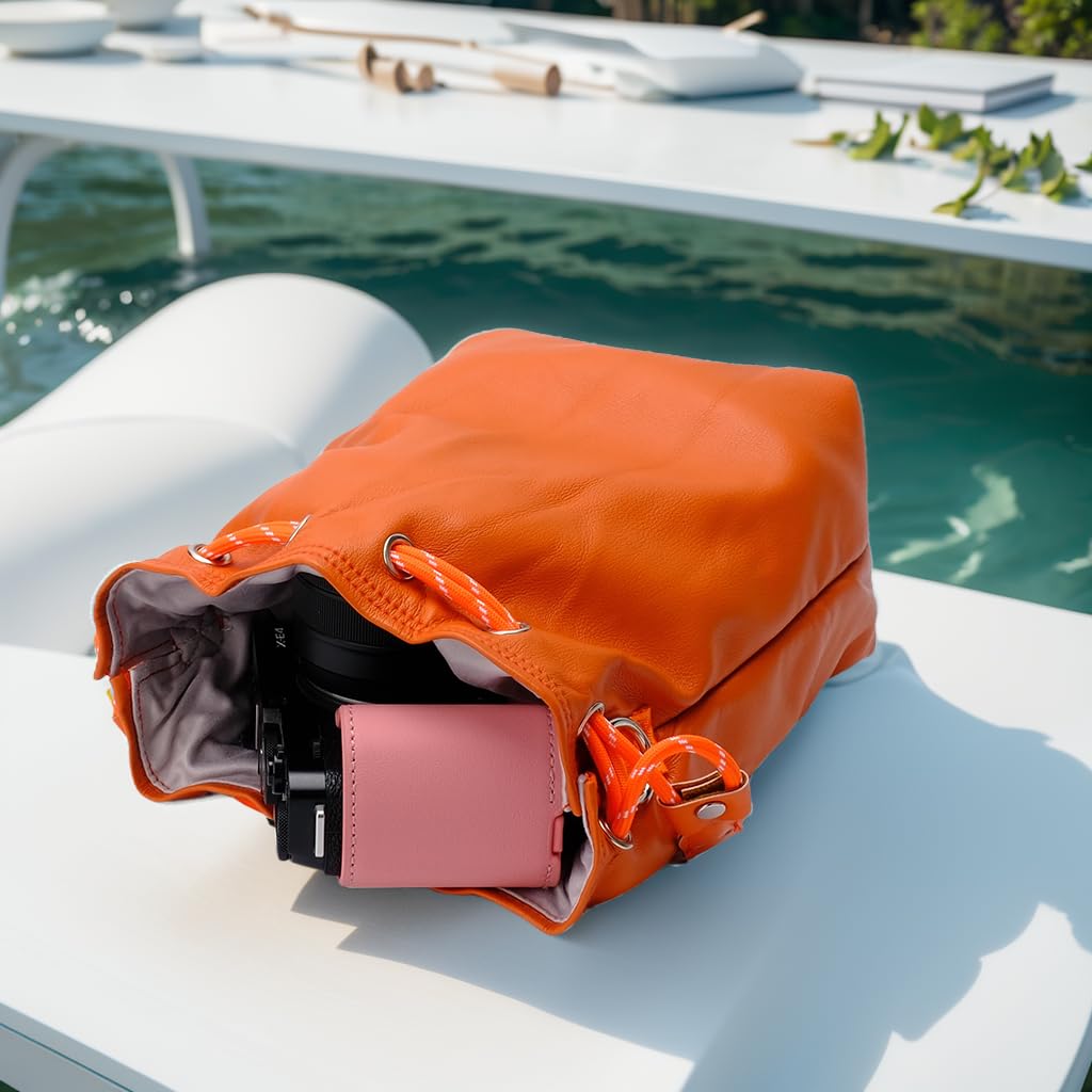 Bowan Small Camera Bag,Camera casing bag,Soft Cute Camera Pouch Handbag compatible with Mirrorless Cameras/Nikon/Canon/Sony/Fuji Camera Case (orange