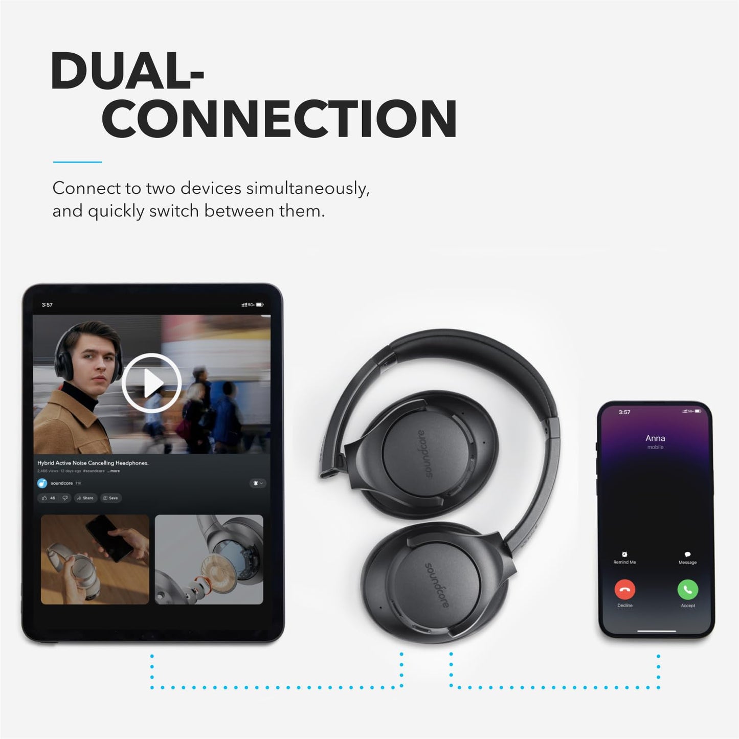 Soundcore Anker Life Q20 Hybrid Active Noise Cancelling Headphones, Wireless Over Ear Bluetooth Headphones, 70H Playtime, Hi-Res Audio, Deep Bass…
