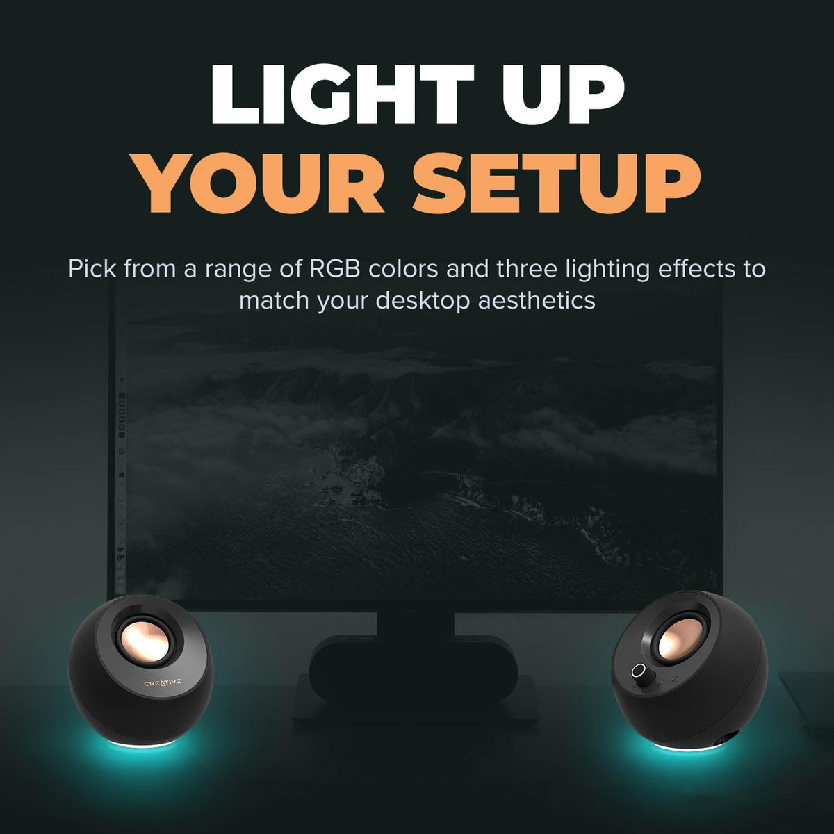 Creative Pebble Pro, 2.0 USB-C Desktop Speakers, RGB, Black
