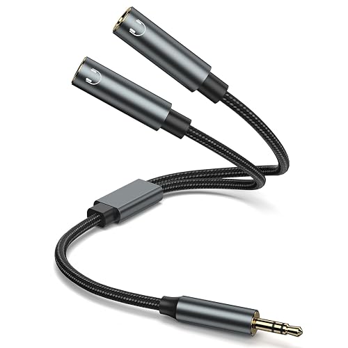 3.5mm Headphone Splitter, Dual Headphone Jack Adapter for 2 Headphones, Audio Stereo Y Splitter Male to Female AUX Extension Cable with Gold-Plated