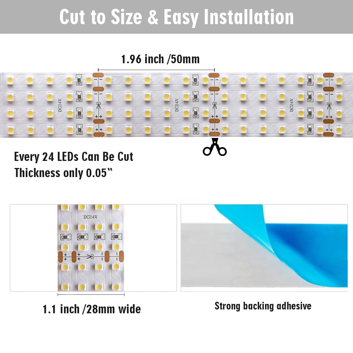 Quad Row Flexible LED Strip Lights, High CRI 95 DC24V 3528SMD 480LEDs/m 2,880Lumens/m- Super Bright LED Tape Lights for Photographic Lighting