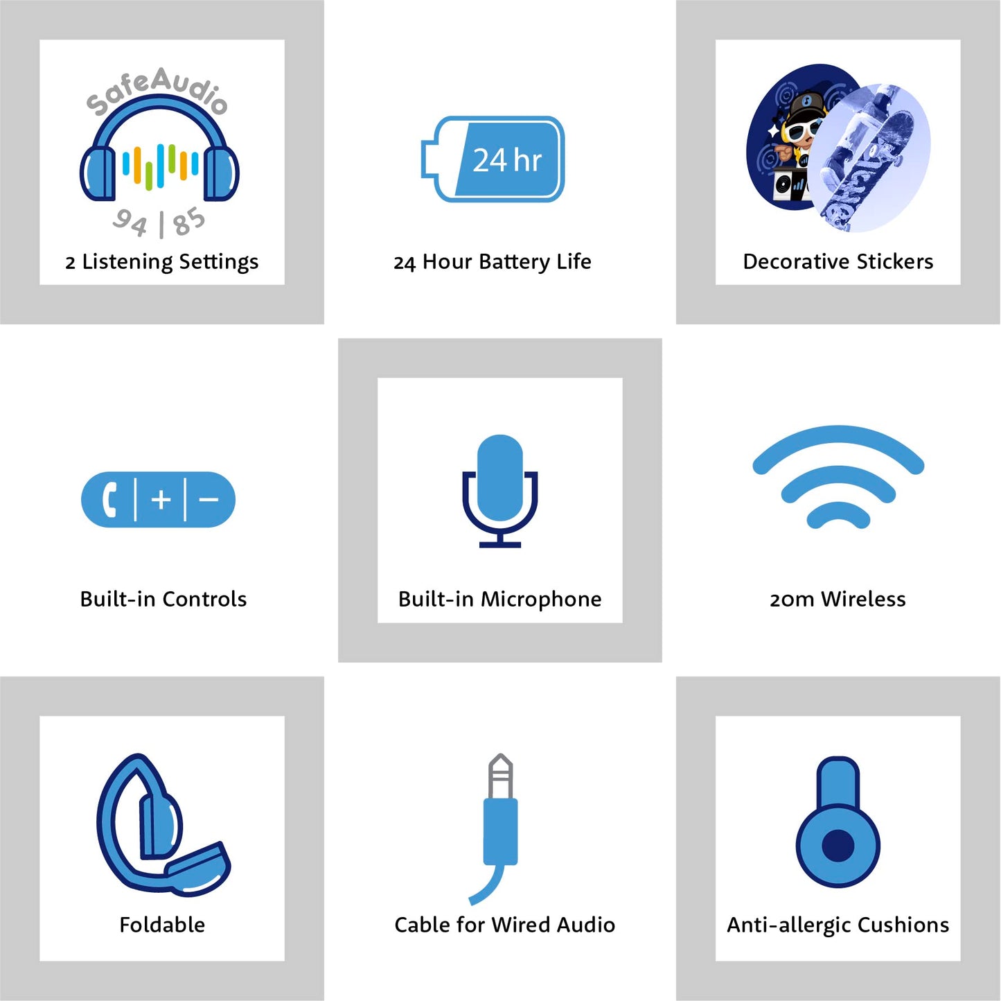 BuddyPhones POP Fun | Foldable Bluetooth Kids Headphones + Microphone, Works Wired or Wireless - SafeAudio Volume Limiting for iPhone/iPad/Tablet/PC