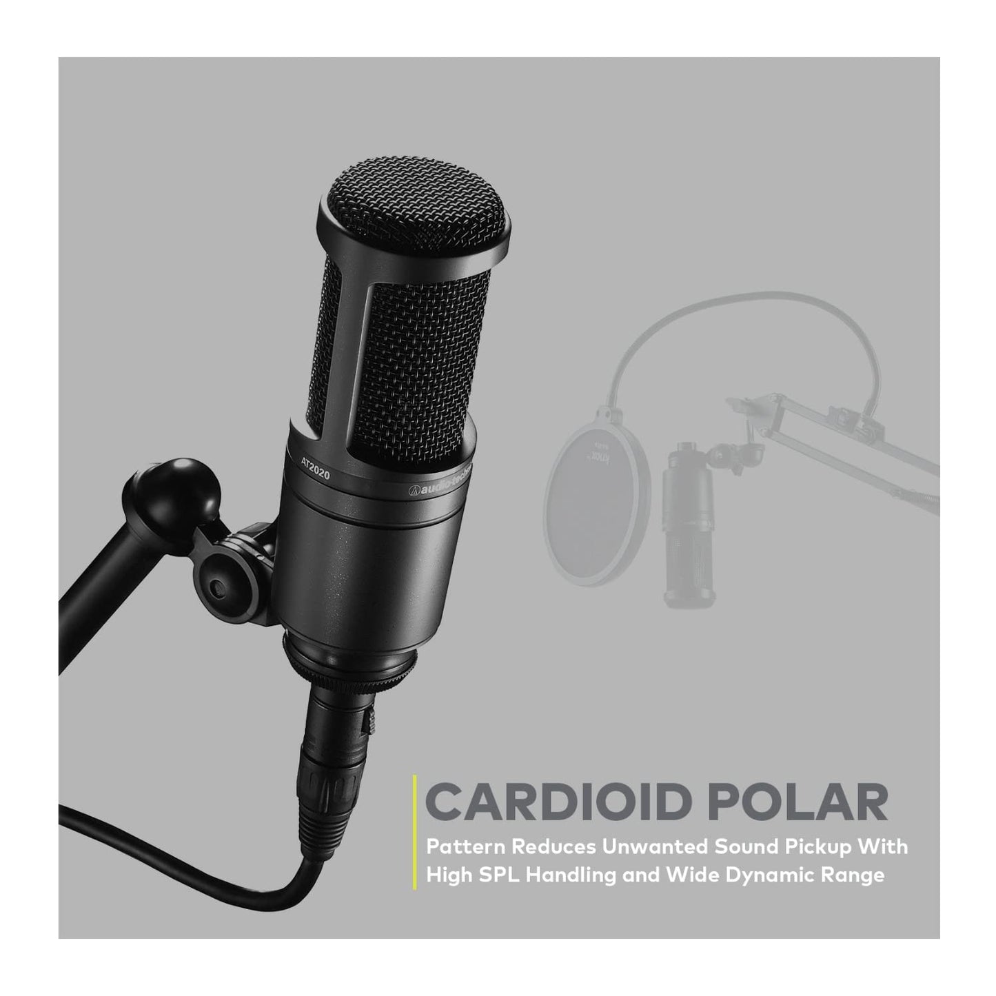 Audio-Technica AT2020 Condenser Studio Microphone with XLR Cable Knox Studio Stand and Pop Filter