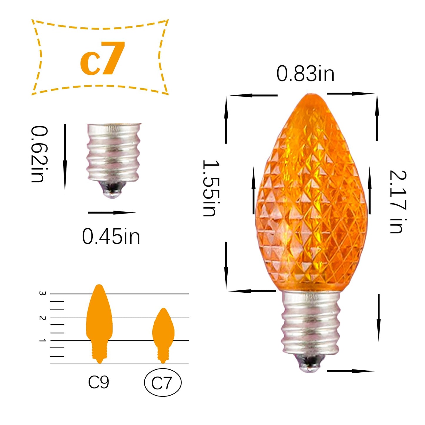 GFQHF C7 LED Replacement Christmas Light Bulb, C7 Faceted LED Bulbs for Christmas String Lights, E12 Candelabra Base, Commercial Grade Holiday Bulbs