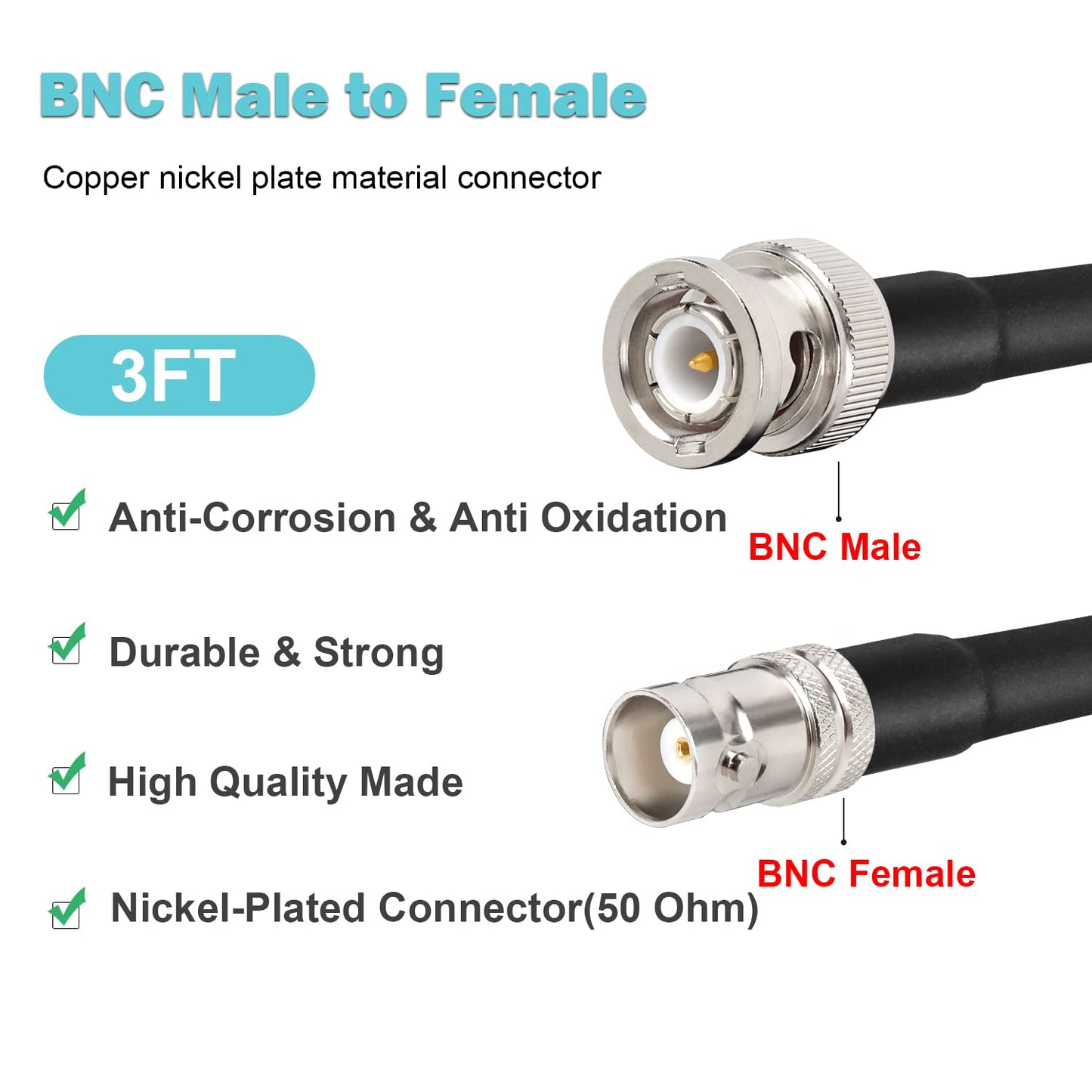MOOKEERF BNC Male to BNC Female Coaxial Cable 50 ohm RG8X Coax Ultra Low Loss for Antenna, RF Radio, Modem, Oscilloscope, Spectrum, Analyzer, Signal…