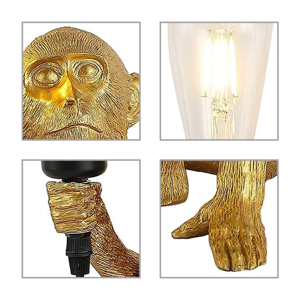 SHATUOA Monkey Wall Lamp, Monkey Shape Wall Light Vintage Retro Table Lamp for Bedroom, Office, Vintage Resin Hemp Rope Wall Light Industrial Retro