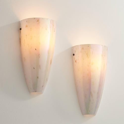 Possini Euro Design Emelle Modern Wall Light Sconces Set of 2 Bronze Metal Hardwired 7" Fixture Caramel Amber Handblown Art Glass for Bedroom Bathroom