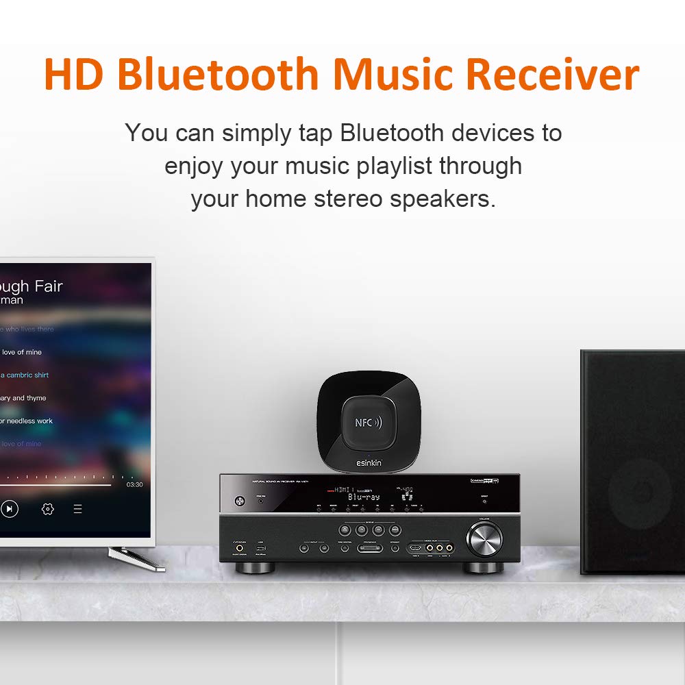 Esinkin Bluetooth Receiver Wireless Audio Adapter 4.0?NFC-Enabled? for HD Music Stereo Sound System