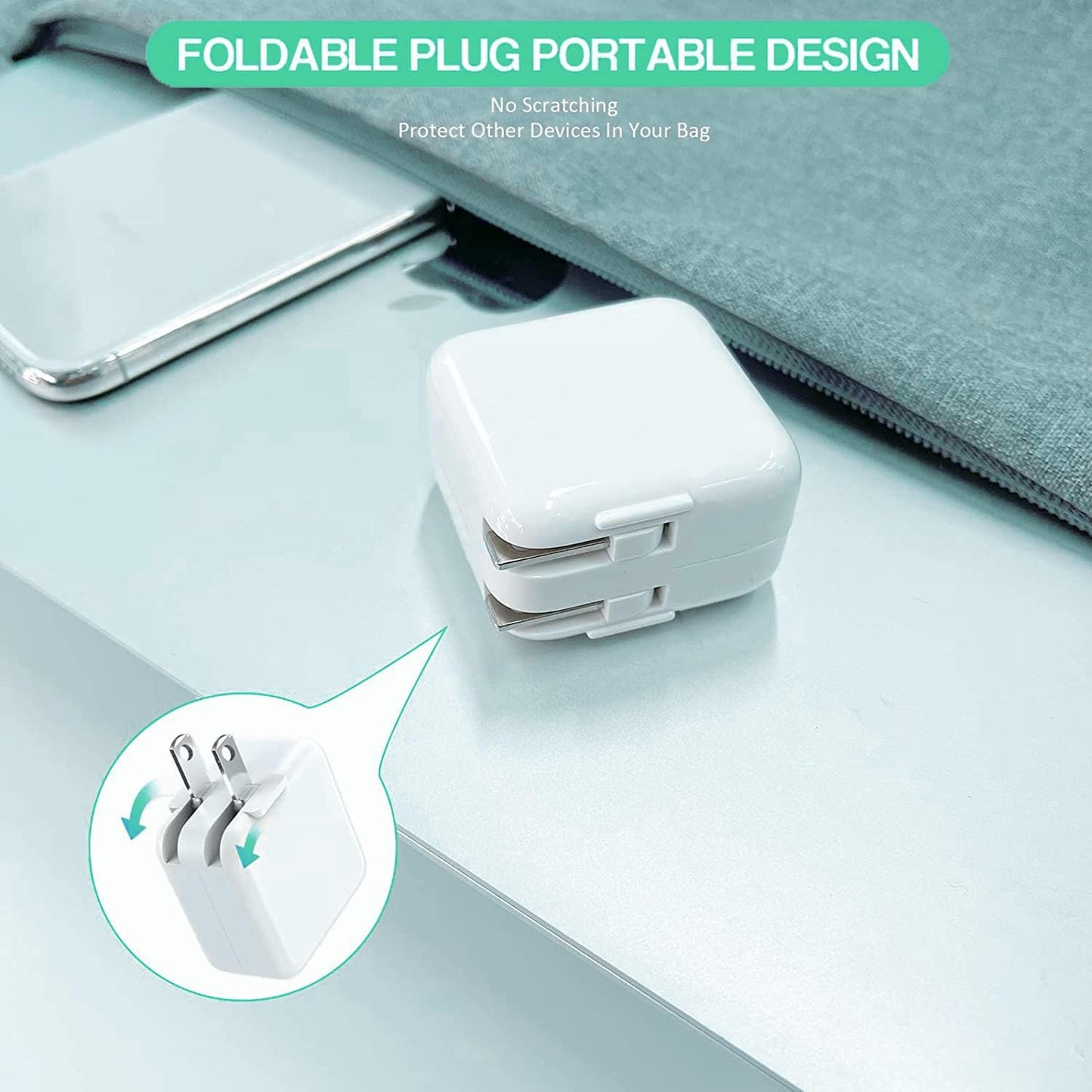 iPad Charger,Fast Charge iPhone,10FT i-Pad Charging Cord, 12W i Pad Charger Fast Charging Block Foldable Portable Travel Plug with Extra Long