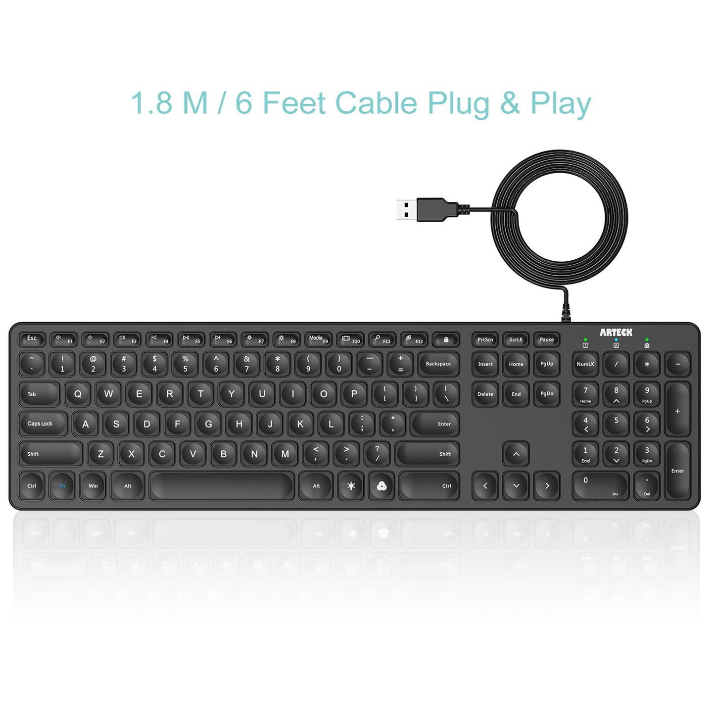 Arteck Backlit USB Wired Full Size Keyboard with Media Hotkey for PC and Laptop