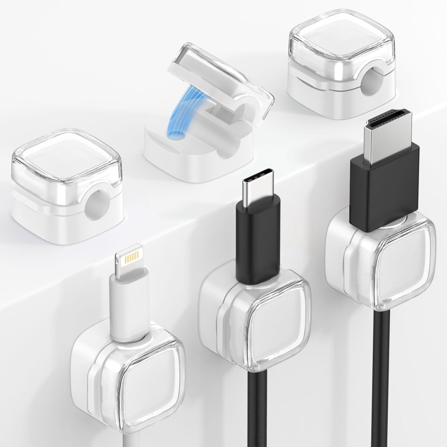 MoKo 6 Pack Magnetic Cable Clips, Under Desk Cable Management, Adhesive Magnetic Cord Holder, Magnetic Cord Organizer Wire Holder Keeper Organizer
