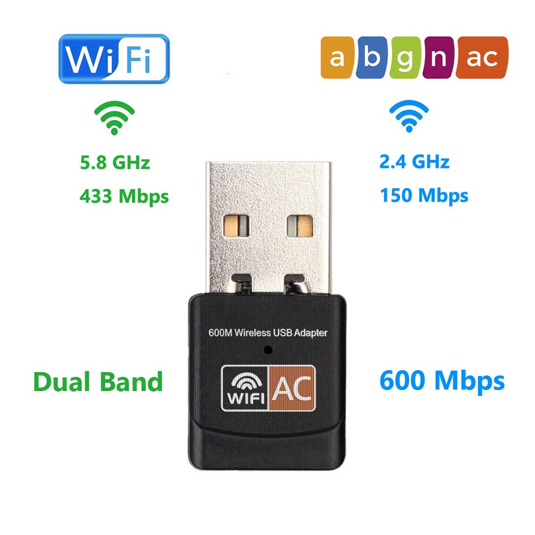 USB Wireless Adapter 600Mbps Realtek RTL8811CU Chipset Mini Type Dual Band 11AC WiFi Dongle IEEE 802.11 a b g n ac for Laptop Desktop IPTV USB 2.0