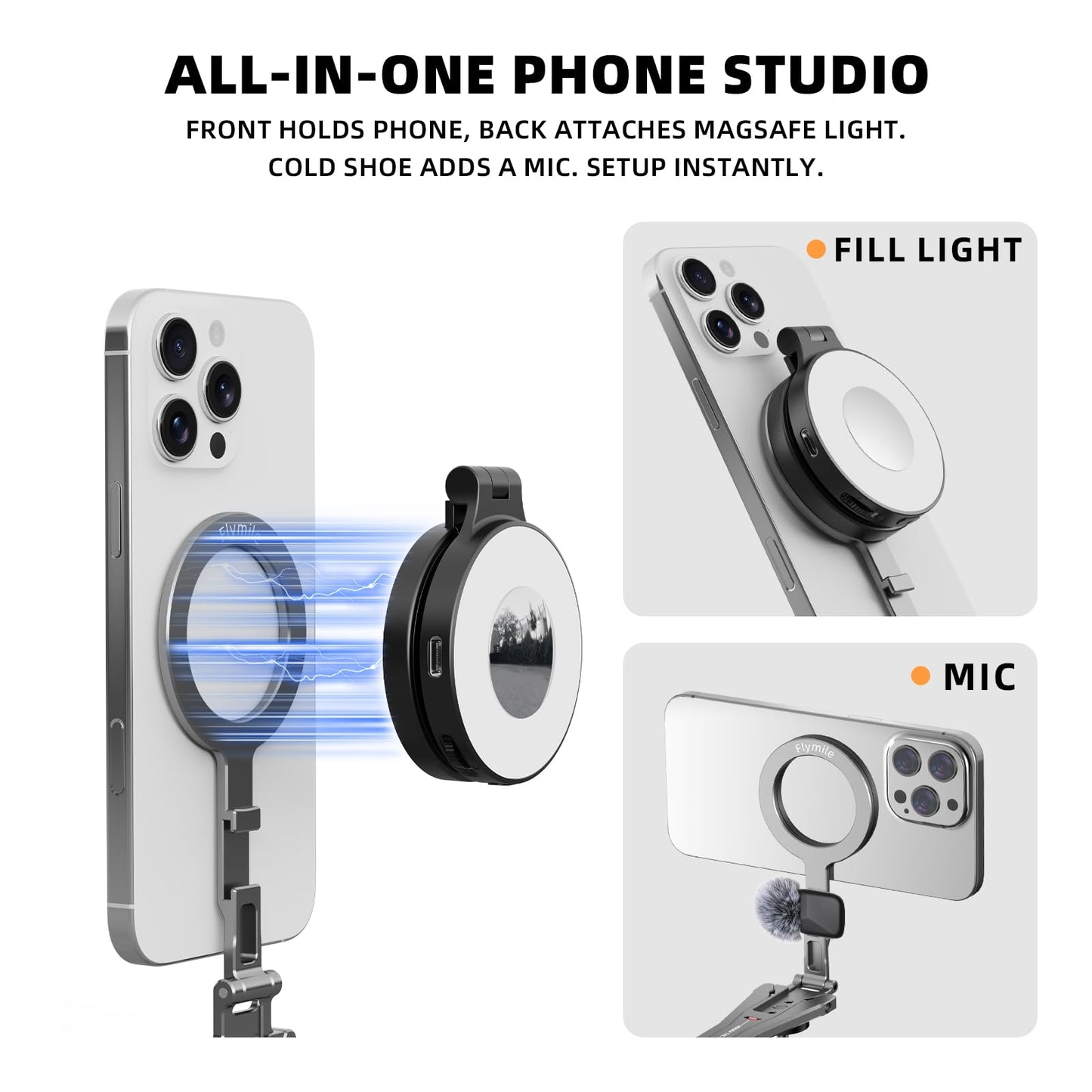 Magnetic Phone Tripod for MagSafe, Aluminium Grip Stand Foldable Portable Mini Desk Travel Phone Holder Adapter with 1/4" Screw & Hook for iPhone 17