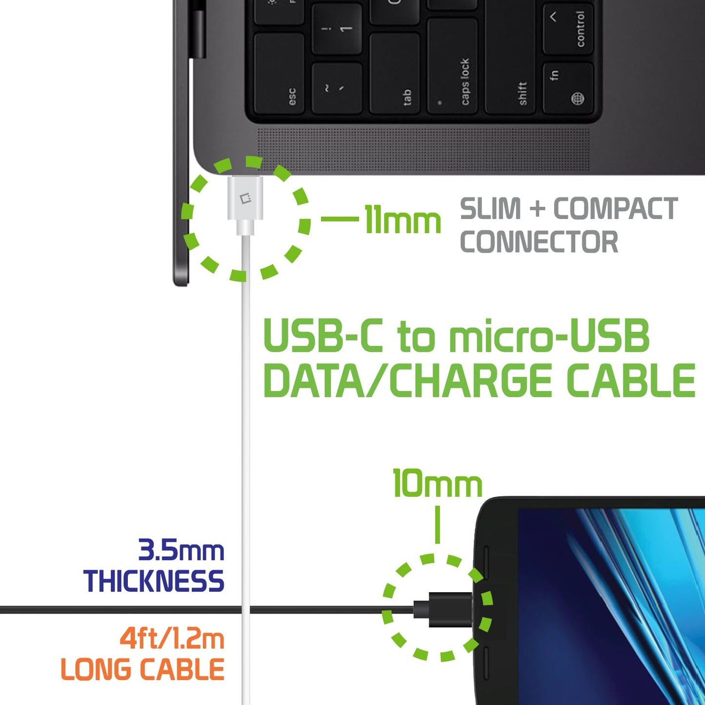 USB-C to Micro-USB Charging Cable, Fast Charging and Data Sync Cable, 3.3feet Long Cable-White for iPhone 15, iPad Air Pro, MacBook Pro, Samsung