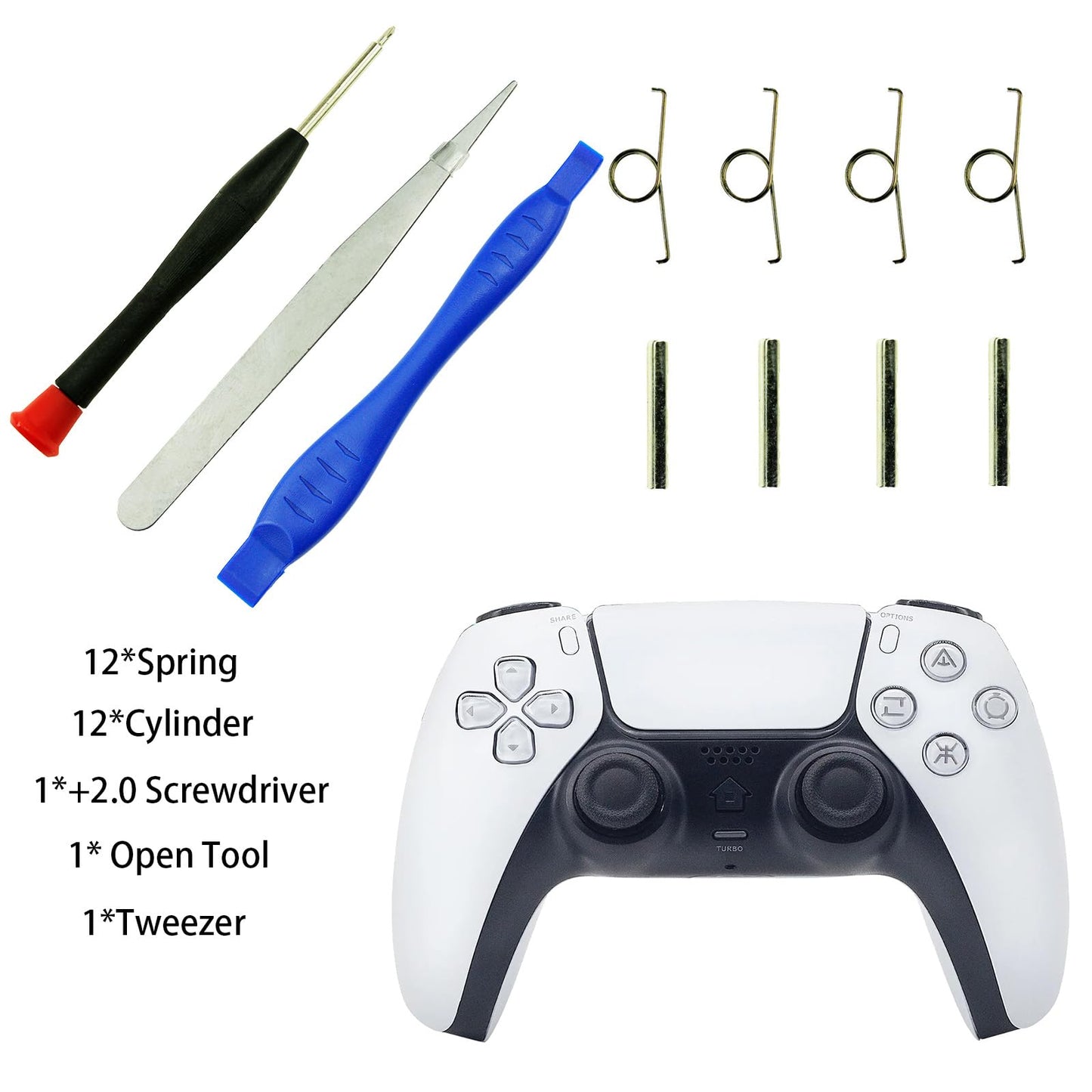 CDHKOZ 24PCS Replacement L2 R2 Trigger Button Springs Metal Buckle Cylinders for PS5 Controller Repair Parts, Screwdriver, Tweezer, Open Tools