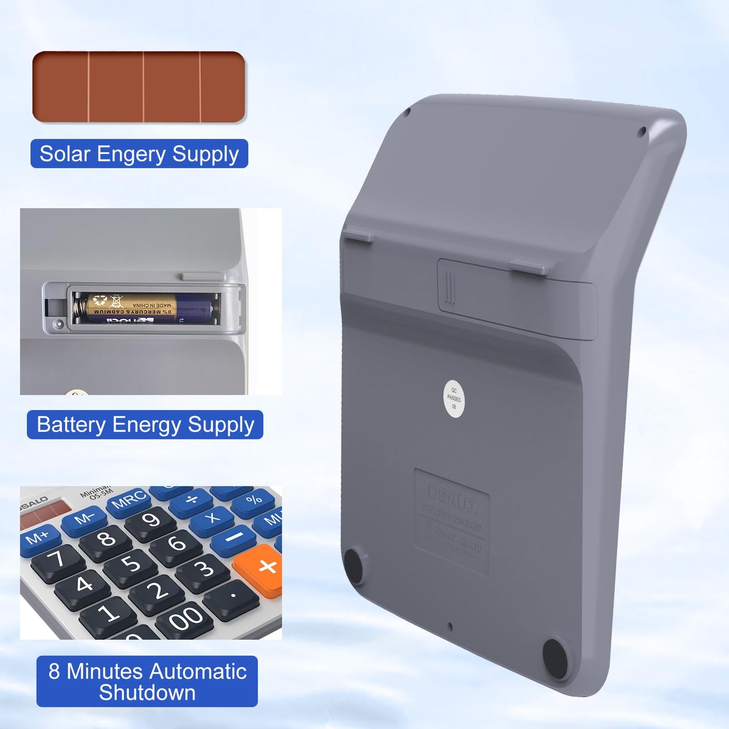 Desktop Calculator Large LCD Display 12 Digit Number Handheld Portable Pocket Basic Calculator with Big Soft Sensitive Button, Battery and Solar