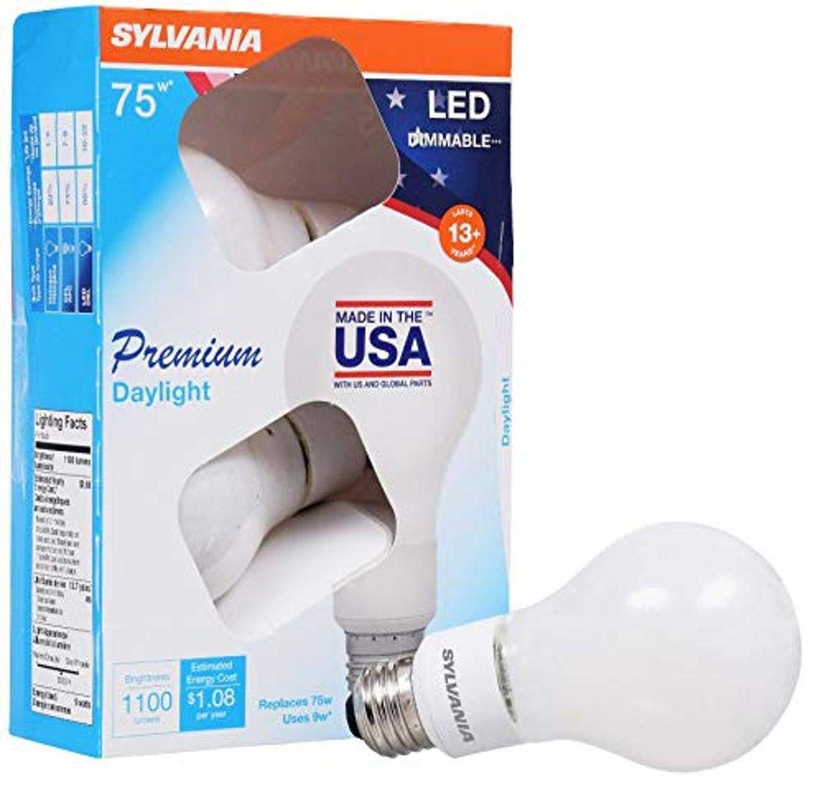 LEDVANCE, Daylight 40241 Sylvania 75 Watt Equivalent, A21 LED Light Bulbs, Dimmable, Color 5000K, Made in The USA with US and Global Parts, 4 Pack, 4