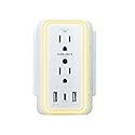 Multi Plug Wall Outlet, SUREANCE 6-Outlet Extender with Night Light, 3 USB Ports, 3-Sided Power Strip with Adapter Spaced Outlets,1050J Wall Charger