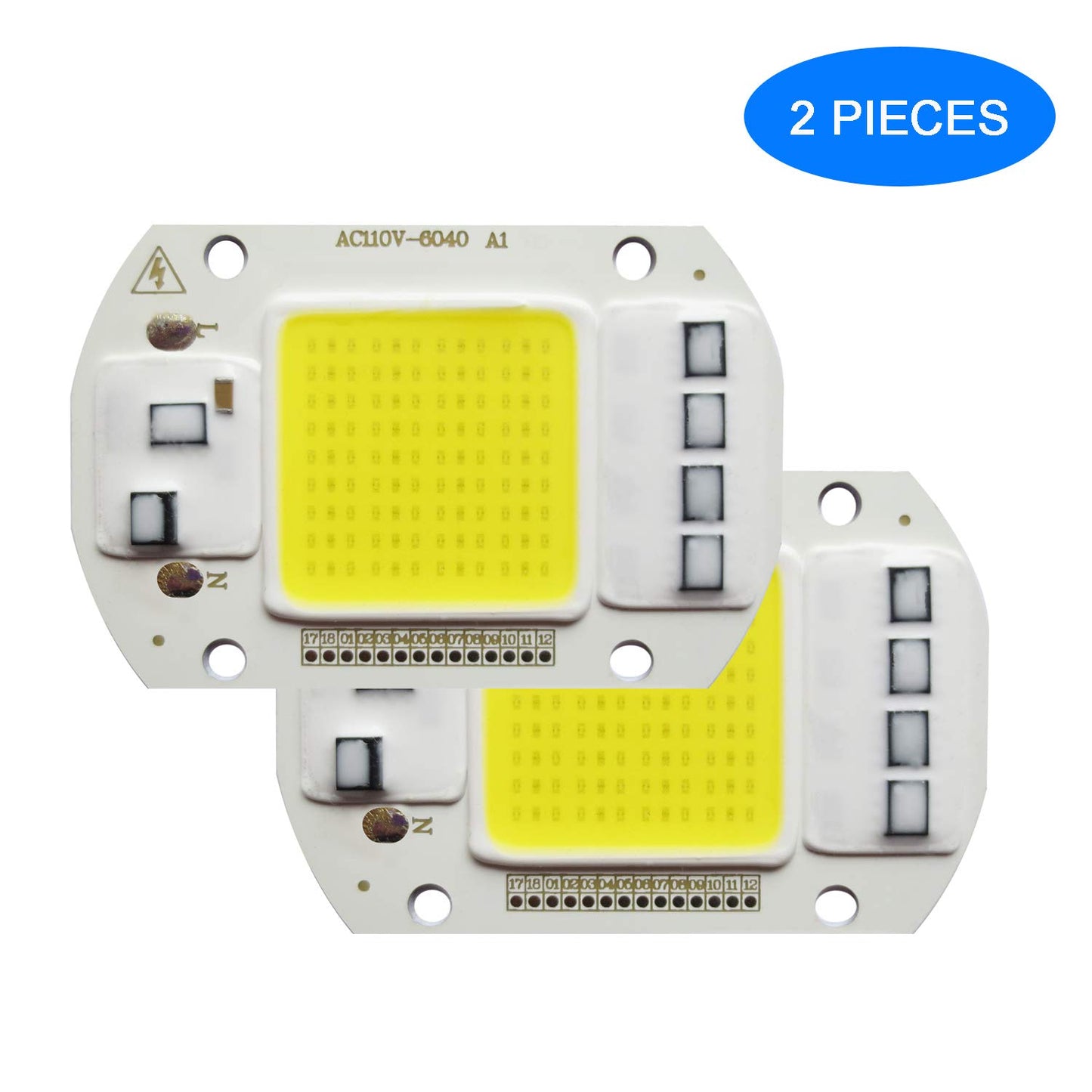 Tesfish 2PCS LED COB Chip 50W 110V White Light Engine Integrated Smart IC Driver for floodlight