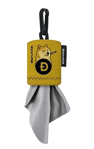 SPUDZ Classic Microfiber Lens Cleaner - Clip-On Pouch, Washable - for Binoculars, Scopes, Glasses, Screens | Doge Coin, 6 x 6 Inch