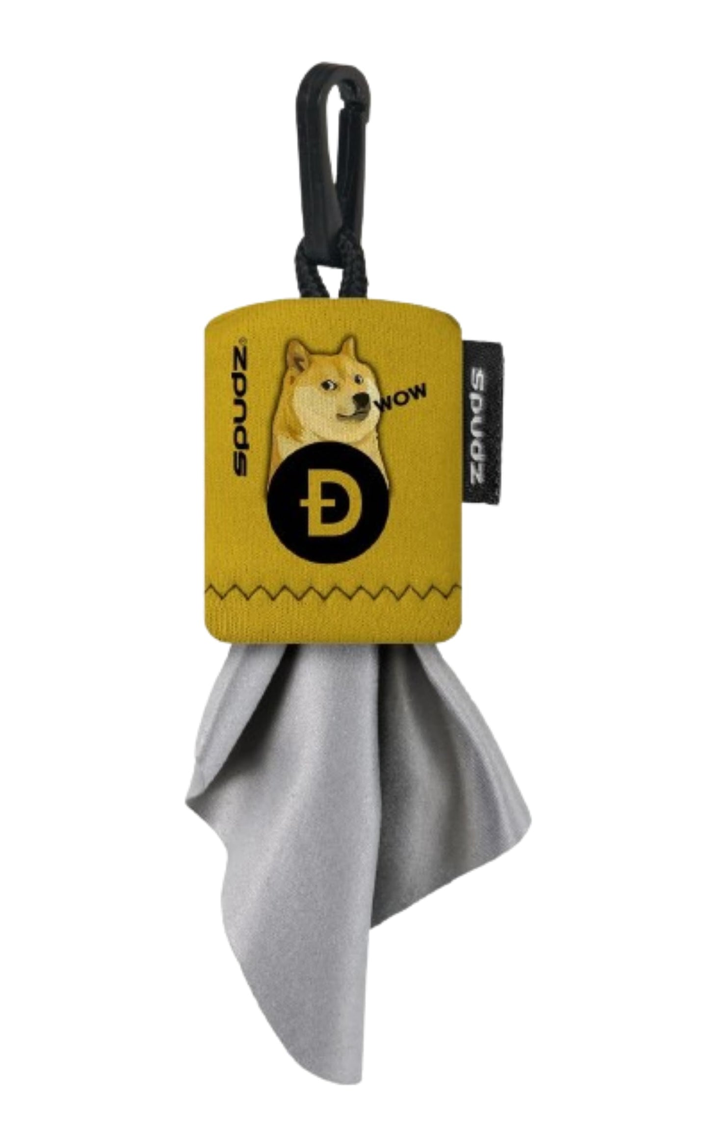 SPUDZ Classic Microfiber Lens Cleaner - Clip-On Pouch, Washable - for Binoculars, Scopes, Glasses, Screens | Doge Coin, 6 x 6 Inch