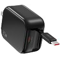 2-in-1 Retractable Wall Charger Plug with USB C Port and 27in/70cm Type C Cable,Travel Essentials 30W Fast Charging Foldable Block for iPhone