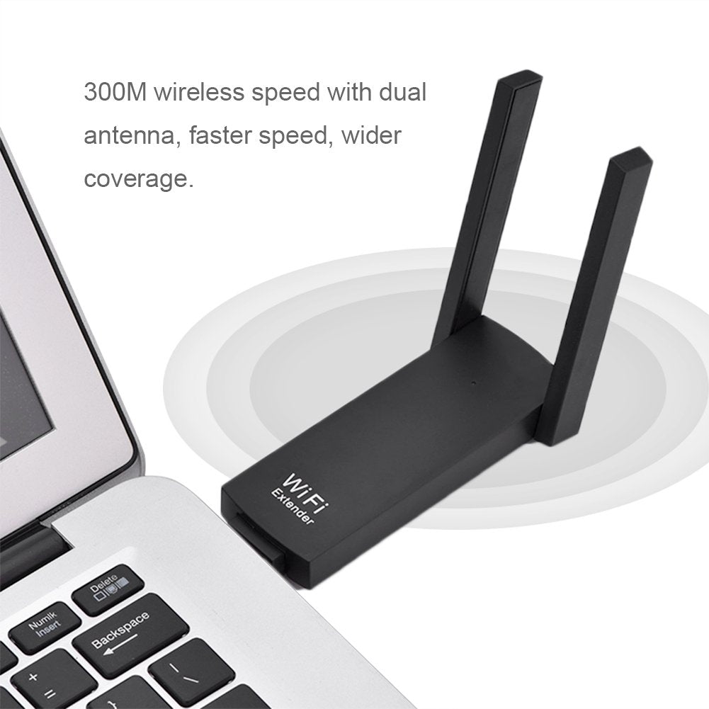 Portable 300M Foldable Dual Antenna USB Range Extender Router Repeater AP Amplifier for Smartphone/Laptop/Desktop etc.