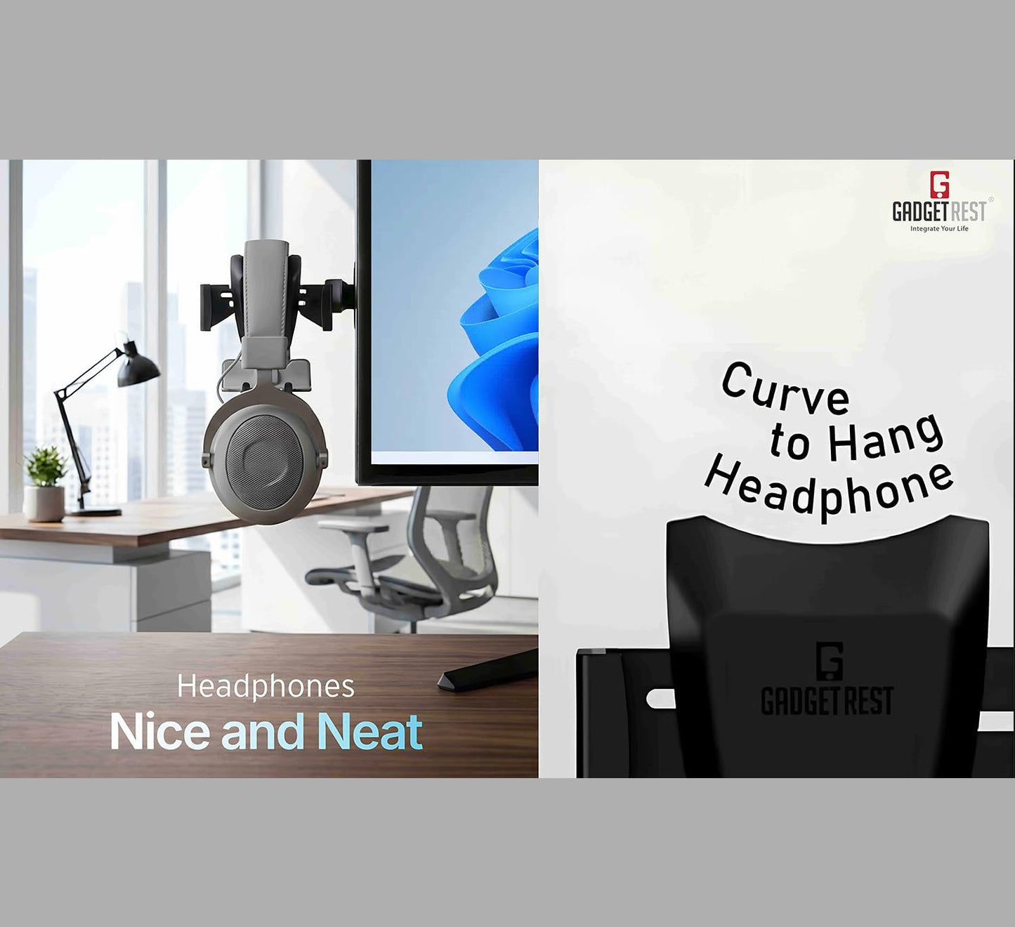 GadgetRest 2-in-1 Monitor Phone Holder & Headphone Hanger (Saves Desk Space, Hands-Free Video Calls)