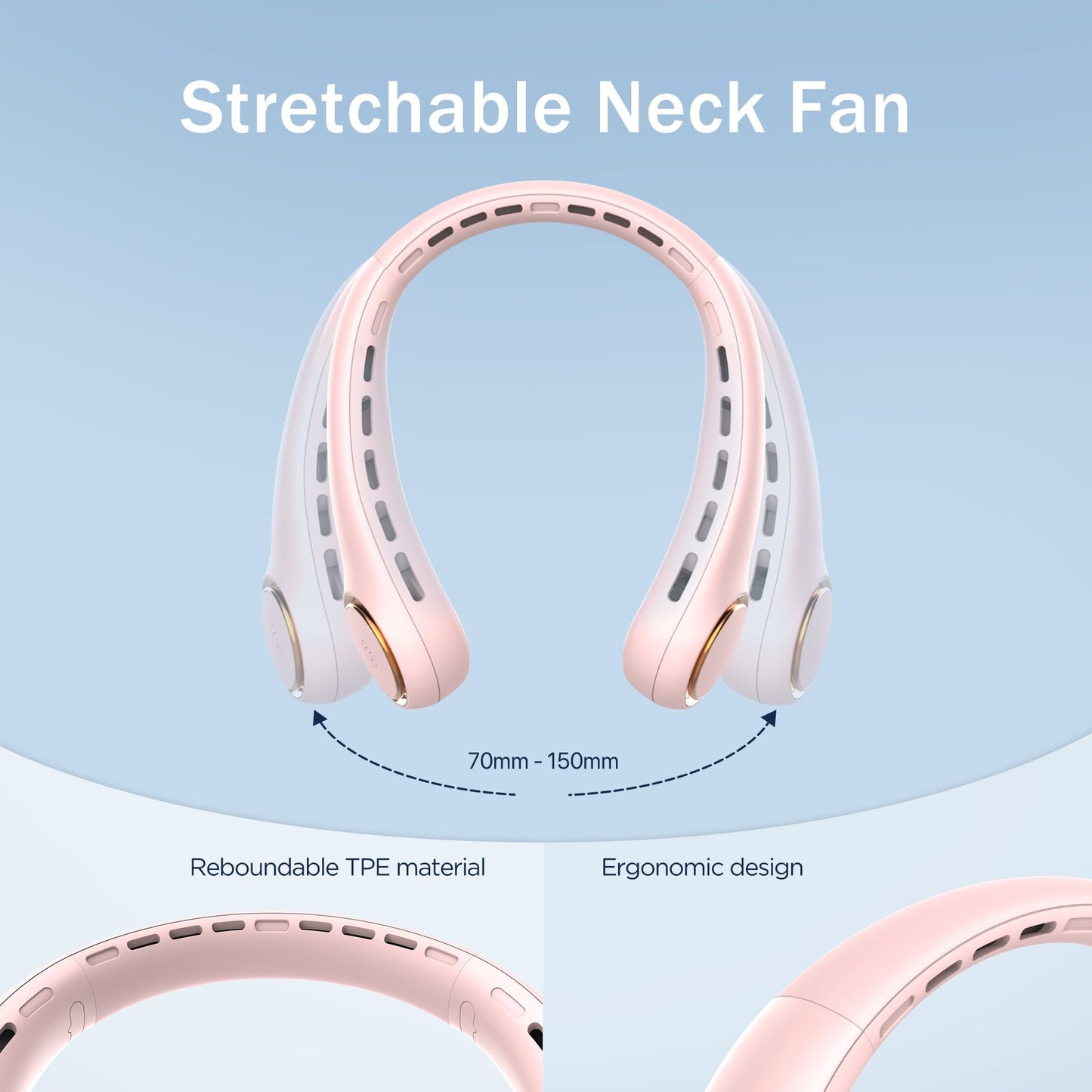 ITSHINY Neck Fan, Portable Fan Neck, Quiet Mini USB Fan, Small Camping 4000 mAh Fan Neck with 3 Speeds, LED Light for Women, Men, Home, Office