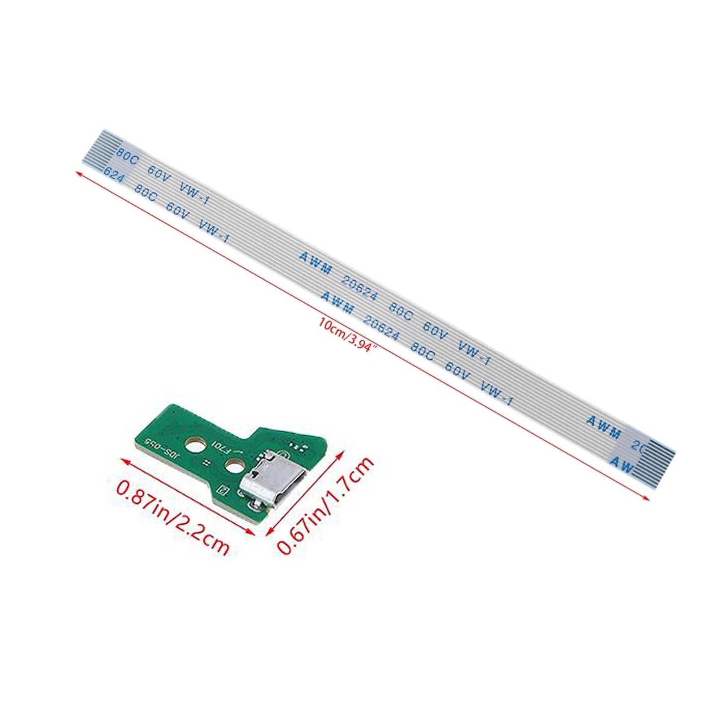 Onyehn JDS-050/JDS-055 Charging Port Assembly(with 12 pin Eject Ribbon Flex Cable) for Sony PlayStation 4 PS4 DualShock 4, Repair Part Micro USB