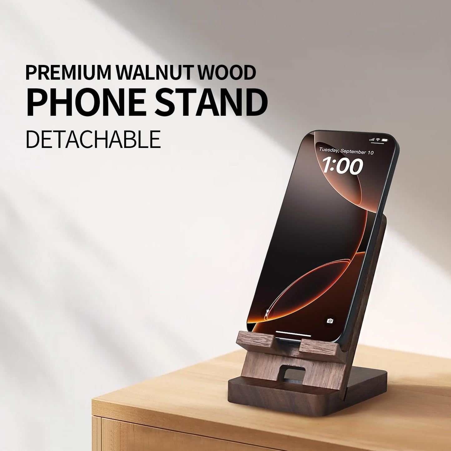 Cell Phone Stands of 3D MAGIC, Desktop Stand, Luxury Nature Wood Magnetic Phone Stand for Desk, Compatible with iPhone & All Cell Phones