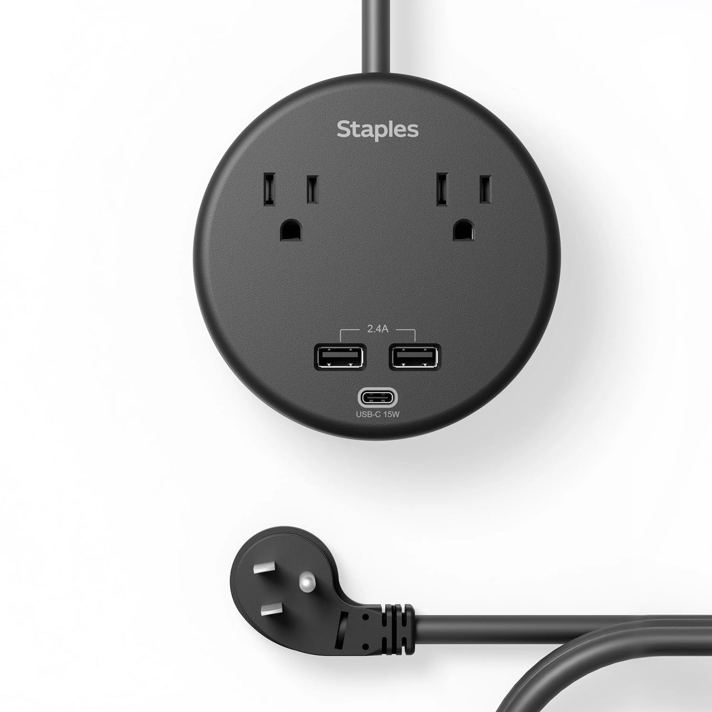 Staples TECH Surge Protector Power Strip, 2 Outlets + 3 USB Ports, 5 ft Cord, 500 Joules, Compact Design, Black