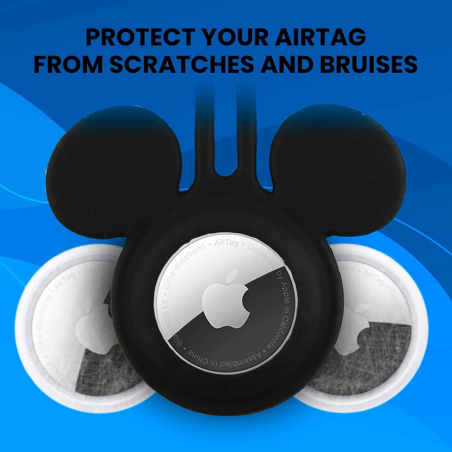 Disney Mickey Mouse Ears 4-Pack Silicone Airtag Holder Case- 4 Airtag Keychain Holder Included- Disneyland Accessory for Backpack/Keys/Pet - Keychain