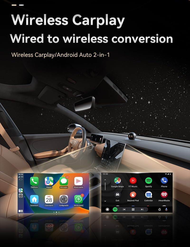 Mini Wireless CarPlay Adapter Wired to Wireless for CarPlay & Android Auto Plug and Play Fast Auto-Reconnect Stable Control Zero Delay Carplay