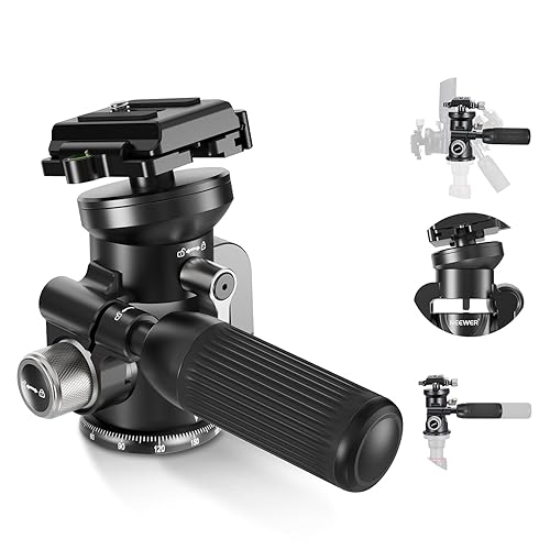 NEEWER Video Camera Tripod Pan Tilt Head with +/-15° Leveling Bowl Base, Photography Tripod Head with Retractable Handle, 1/4" Arca Type QR Plate